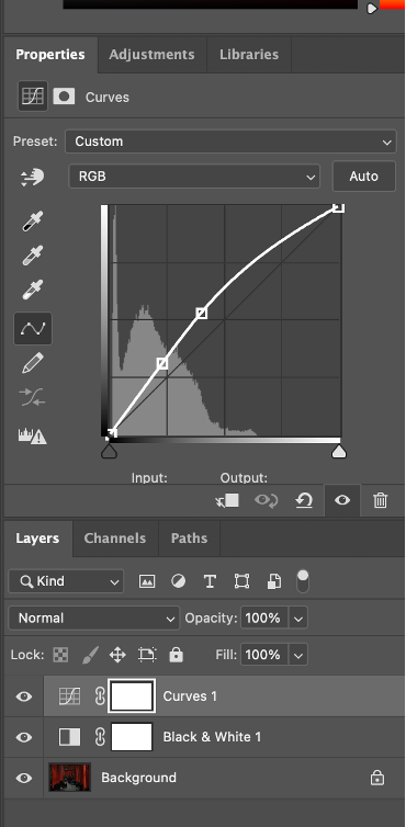 screenshot of edits made in curves layer of photoshop